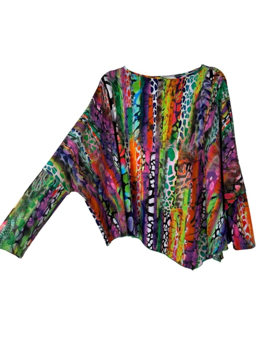 Jon Den Multicolor Artsy Long Sleeves Top Women size XL Asymmetrical Dolman Boho